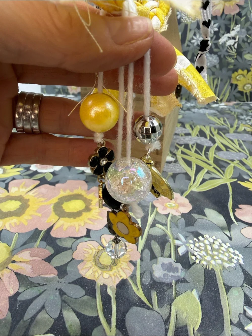 👑Adorned Crown Jewelry purse bag charm keychain bee fabric tassel